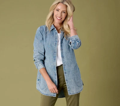 Camisa vaquera lavada vintage Joan Rivers Petite con bolsillos lavado medio LP Foto 1 de 3