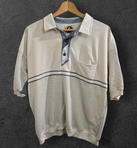 VTG Greenline International Polo Shirt Size M White Blue Striped Retro 90s - Picture 1 of 9