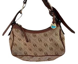 Dooney Bourke Bolso de Mano Hobo Bolso Cartera Marrón Tostado Monograma Lona Cuero De Colección - Imagen 1 de 14