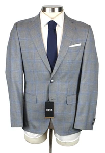 Hugo Boss Sport Coat 38 R Mens Light Grey Blue Plaid Slim Fit Virgin Wool Hutson - Picture 1 of 11