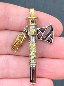 9ct gold on silver native American novelty tomahawk pendant, designer BGE