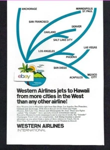 WESTERN AIRLINES INTERNATIONAL1970 JET TO HAWAII FROM MORE CITIES IN THE WEST AD - Picture 1 of 1