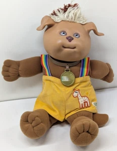 Toppa cavolo vintage 1983 bambini animale Koosas cane giallo arcobaleno bretelle 14" - Foto 1 di 21