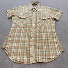 Vintage DEE CEE Western Shirt Womens Large Brown Plaid Short Sleeve Made in USA