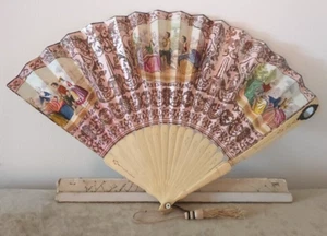 ANTIGUO Ventilador Plegable de Mano con Espejo Montura Hueso Victoriano Siglo XIX Años 1800 - Imagen 1 de 14