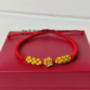 Pure 999 24K Yellow Gold Women 3D Lucky Rose Lotus Flower Bracelet 0.1-0.2g - Picture 1 of 1