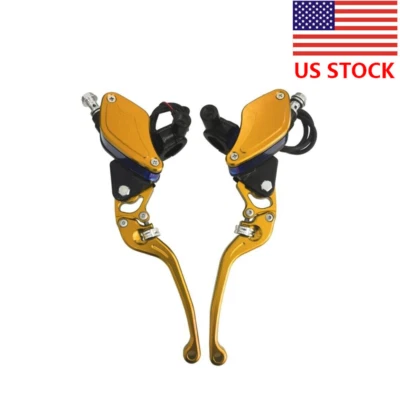 Par de palancas hidráulicas de embrague de freno de depósito de cilindro maestro dorado de 7/8" para motocicleta Foto 1 de 4