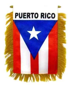 1 doz Puerto Rico Mini Banners Gold Fringe Suction Cup Car Mirror Hanging Flags - Picture 1 of 3