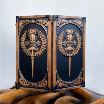 Juego Backgammon MADERA 3D Premium Juego Nuevo Tablero 48cm (19"), Tallado, Vikingo Foto 1 de 4