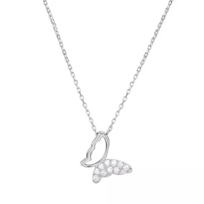 Collana In Argento Sterling Con Ciondolo A Farfalla Mezzo Pavé In CZ 45cm 17" - Immagine 1 di 4