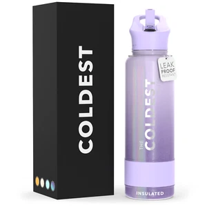 The Coldest Sports Water Bottle Straw Lid Insulated Stainless Steel- 40oz Flask - Picture 1 of 334