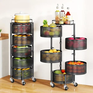 Fruit Vegetable Basket for Kitchen, Rotating Storage Rack, 5 Tier Rolling Cart w - Picture 1 of 12