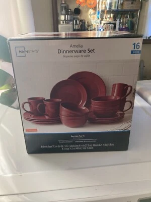 Mainstays Chiara Red Stoneware Dinnerware Set, 16-Pieces - Image 1 of 4