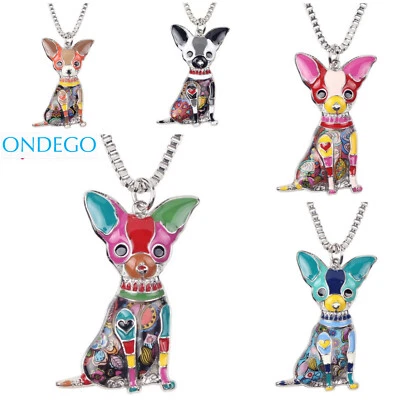 Ondego Kette Halskette Chihuahua Hund Emaille Anhänger bunt Weihnachtsgeschenk - Bild 1 von 4