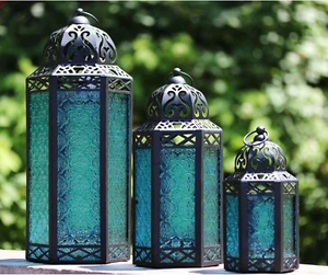 VELA LANTERNS Moroccan Candle Lanterns Decorative Set of 3 for Floor, Ramadan - Picture 1 of 12