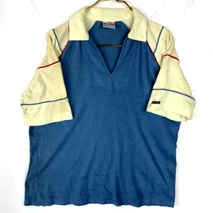 Camisa Polo Vintage Años 70-80 Tela Terry Cuello Grande Azul - Imagen 1 de 3