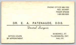 Business Card Tillsonburg ON Dr E A Patenaude Dental Surgeon Appointment Card - Imagen 1 de 2