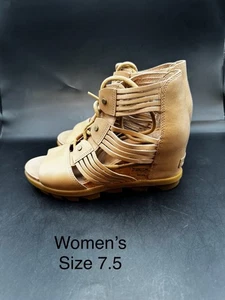 Sorel Womens Joanie II Lace Huarache Wedge Sandals NL4065 Camel Brown Size 7.5 - Picture 1 of 17