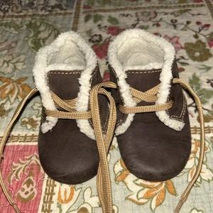 Janie and Jack Baby Boy Shoes SIZE 3 - Winter Leather Boots w/ Fur - Picture 1 of 7