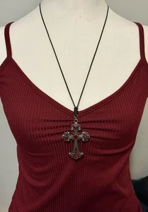 Silver Cross Pendant Necklace Religious Gothic Grunch Whimsgoth Victorian Style - Picture 1 of 7