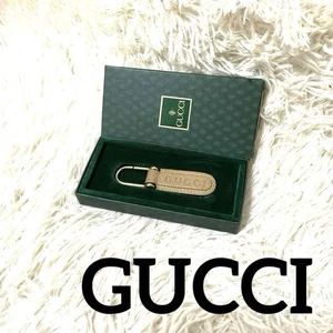GUCCI Keyring Keychain Bag Charm Beige Leather Logo Vintage 02001i - Picture 1 of 24