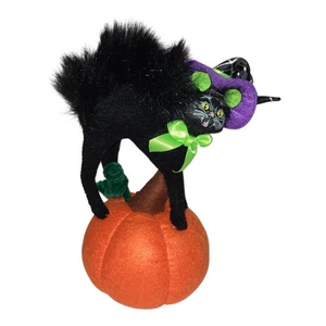 Annalee 2012 Black Cat on Pumpkin 9" Halloween Kitten Witch - - Picture 1 of 2