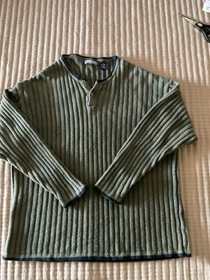 VTG Structure Olive/Army Henley Sweater Mens L Ramie Cotton Blend 2 Button - Image 1 of 4
