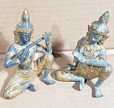 Pair Of Vintage 1940's Gilt Bronze Buddha Statues, Theppanom Celestial Angels - Image 1 of 4