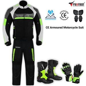 Textile Motorcycle Jacket and Trousers Suit Set with Leather Gloves and Boots CE - Picture 1 of 13