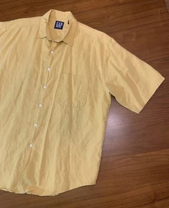 Vintage GAP Linen Shirt Mens L Gold Yellow Blend Retro 90s Hong Kong Button Up - Picture 1 of 13