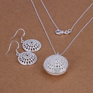 wedding women silver Fashion pretty cute Lovely Earring Necklace set 925 - Picture 1 of 1