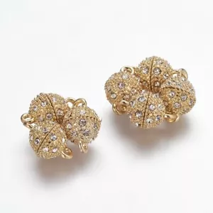 50 Sets Oval Golden Alloy Rhinestone Magnetic Clasps with Loops Findings 16x10mm - Picture 1 of 2