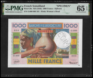 French Somaliland  - 1000 Francs - Djibouti 1946 SPECIMEN PMG 65 / P- 20S / UNC