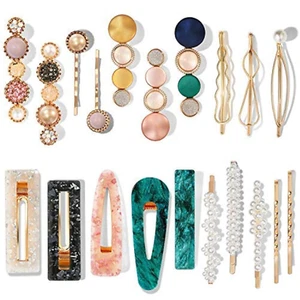 20 PCS Macaron Pearl Acrylic Resin Fashion Hair Clips Set, Cute Hair Barrettes B - Picture 1 of 12