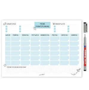 Selbstklebender Monatsplaner Whiteboard undatiert DIN A3 Blau Wochenplan dv_529 - Bild 1 von 8