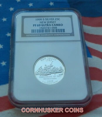 1999-S  NEW JERSEY STATE SILVER QUARTER  NGC PF 69 UC ~ BRILLIANT - Image 1 of 2