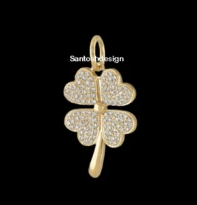 Wunderschöner Vier Kleeblatt Diamant 925 Sterling Silber Charm Anhänger Schmuck, Geschenk - Bild 1 von 2