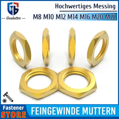 Sechskantmuttern niedrig flach Messing Norm Feingewinde M8 M10 M12 M14 - M22 - Bild 1 von 4