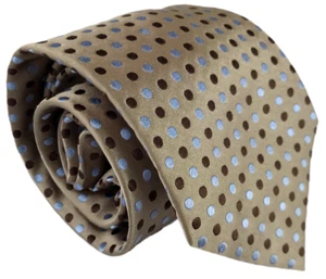 New Men's Designer Tie 100% Silk Geoffrey Beane - Brown with Blue Brown Dots - Picture 1 of 7