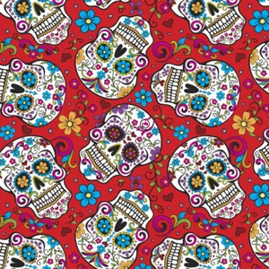 RED SUGAR SKULL Cotton Fabric!-Folkloric Skulls-33" Piece - Picture 1 of 1