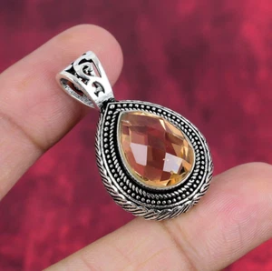 Lavish Morganite Gemstone Handmade 925 Sterling Silver Pendant Jewelry - Picture 1 of 5