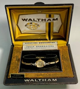 Vintage Waltham 17 Jewels Ladies Watch Gold Tone w/ Original Box & Case (READ) - Picture 1 of 15