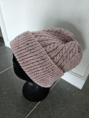 HAND KNITTED CABLED  WOOL MiX PINK  BEANIE (large) - image 1 of 4
