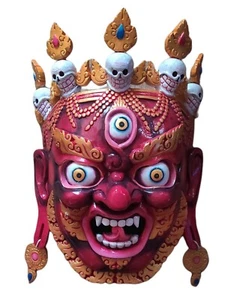 Hand carved Wooden Bhairav Mask/Wooden Mahakala Mask/Wall Hanging Vintage Mask - Picture 1 of 4
