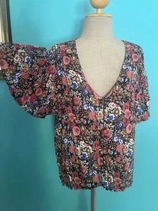 Auguste Soft Fabric Pink Blue Black Floral Top Exc Cond Size 14 - Picture 1 of 4