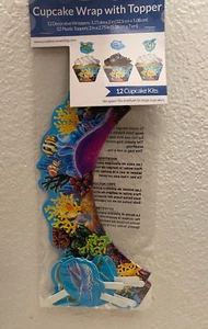 Ocean Birthday Party Decor Paper Cupcake 12 Wrappers w/12 Toppers - Picture 1 of 2
