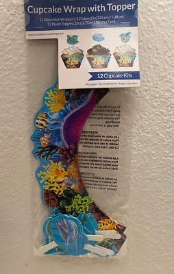 Ocean Birthday Party Decor Paper Cupcake 12 Wrappers w/12 Toppers - Image 1 of 2