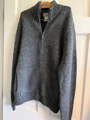 LL Bean Full Zip Cardigan Sweater Mens M Gray Lambswool  Outdoors - Image 1 of 2