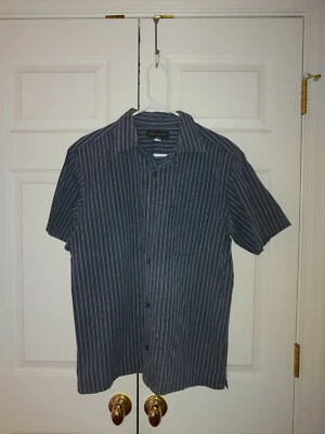 Camisa de hombre Banana Republic azul marino a rayas manga corta con botones talla L Foto 1 de 3