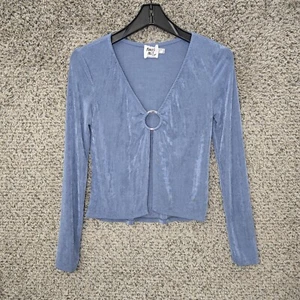 Princess Polly Top Womens 8 Blue Slinky Ember Ring Open Front Blouse Casual - Picture 1 of 7